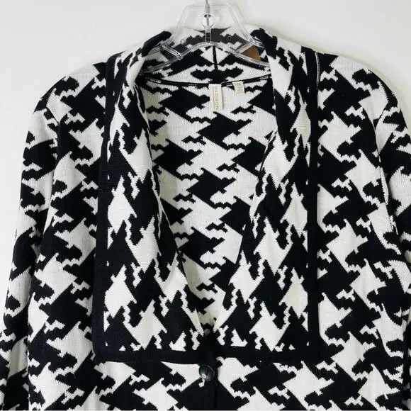 Madison black white houndstooth knit button preppy cardigan sweater medium - Picture 2 of 7